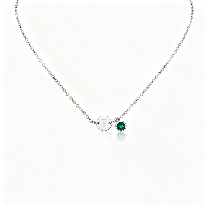 Custom 18K Gold-Plated Birthstone Necklace with Initials